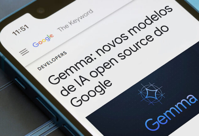 Página do Google com zoom para o título “Gemma: novos modelos de IA open source do Google”.