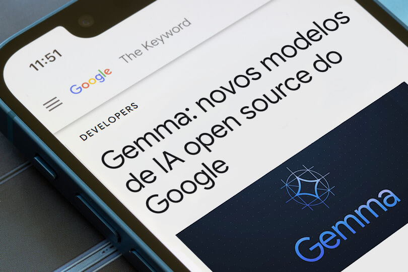 Página do Google com zoom para o título “Gemma: novos modelos de IA open source do Google”.