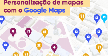 Um mapa com vários locais diferentes simbolizados por marcadores personalizados do Google Maps. Representa a possibilidade de personalizar mapas.